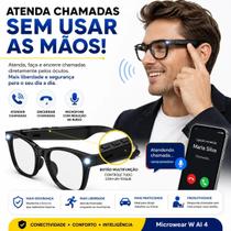 Óculos Inteligente IA Bluetooth Música Ligação Anti Luz Azul Compatível Android iPhone IOS App Voz Tradução GPT com Lanterna para Leitura Preto usb
