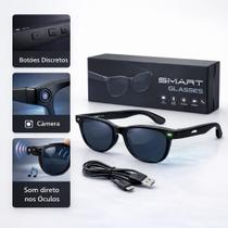 Óculos Inteligentes com Câmera HD e Bluetooth, Microfone para Chamadas, Áudio para Música, Controles Laterais, USB, Compatível Android e iOS