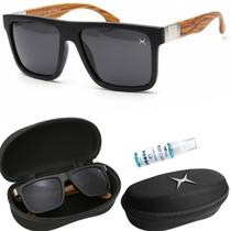 Oculos Masculino Casual UV Protecao Premium Madeira + Case esportivo presente acetato marrom uv400 quadrado surf bambu