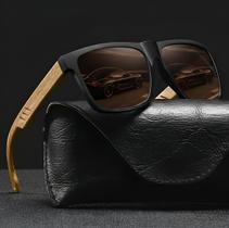 Óculos Masculino de Sol Square Design Vintage com Haste Estilo Madeira MARROM Óculos Masculino de Sol Square Design Vintage com Haste Estilo Madeira MARROM