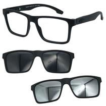 Oculos Masculino Quadrado Mormaii Swap Com 2 Clipons Cinza e Prata Polarizado Oculos Masculino Quadrado Mormaii Swap Com 2 Clipons Cinza e Prata Polarizado