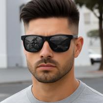 Óculos Masculino Quadrado Preto Polarizado Vintage Square Black Com Proteção UV