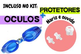 Óculos Natação Kit C/ Tampão Ouvido Protetor nasal Azul