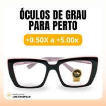 Óculos Quadrado Marília Grau +0,50 a +5,00 Feminino Leitura Hipermetropia Rosa com Preto