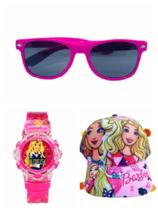 Oculos relogio musical com led e bone da barbie e da minei , super kit 3 em 1 para sua filha