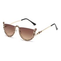 Óculos Rhinestone Wave Half-Rim Gradient Lens Óculos