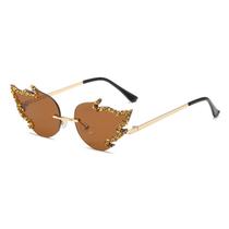 Óculos Rimless Flame Rhinestone, dourado, marrom, lente 62 mm