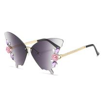 Óculos Rimless Rhinestone Butterfly Gradient Lens 63mm