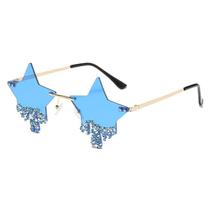 Óculos Rimless Star Rhinestone Blue Lens Metal Frame