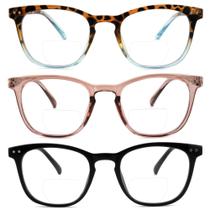 Óculos Ryegis 3 Unidades Retrô Quadrado Bifocal com Filtro de Luz Azul