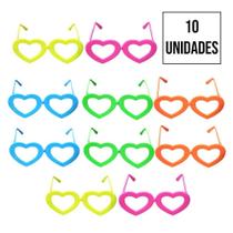Óculos Sem Lentes Neon Colorido Coração - 10 Unidades - Rasul