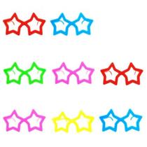 Óculos Sem Lentes Neon Colorido Estrela - 10 Unidades