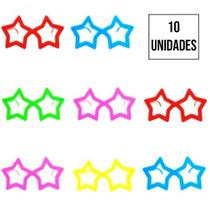 Óculos Sem Lentes Neon Colorido Estrela - 10 Unidades - Lokko Festas