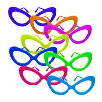 Óculos Sem Lentes Neon Colorido Gatão - 10 Unidades