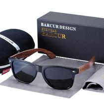 Óculos Sol Barcur Uv400 Polarizado Original Bambu Preto