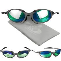 oculos sol cinza metal proteção uv masculino lupa + case lente verde verão estiloso praia todo metal