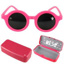 oculos sol criança vintage proteção uv retro rosa + case rosa social presente fundo do mar praia