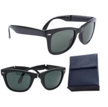 Óculos Sol Dobrável Retrô Preto/Preto Vintage Portátil CR-39 UV400