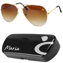 oculos sol feminino aviador inox banhado ouro + case social presente qualidade premium lente marrom original casual