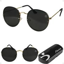 oculos sol feminino casual praia aço inoxidavel preto + case original verão moda armação dourada presente lente preta