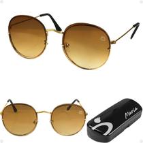 Oculos sol feminino casual preto aço inoxidavel praia + case presente armação dourada verão moda