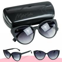 Óculos sol feminino gatinho emborrachado proteção UV + case moda presente estiloso preto delicado