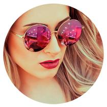 Óculos Sol Feminino Lente Rosa Blogueira Espelhado