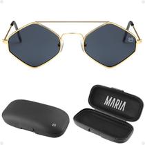 oculos sol feminino losango aço metal proteção uv + case maria hype proteção uv banhado verão casual