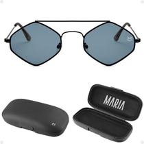 oculos sol feminino losango marrom metal proteção uv + case maria banhado verão qualidade premium