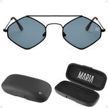 oculos sol feminino losango marrom metal proteção uv + case maria