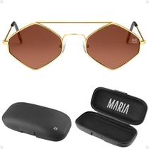 oculos sol feminino losango metal proteção uv marrom + case casual proteção uv hype qualidade premium moda praia banhado