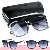 Óculos Sol feminino Maria quadrado premium + case