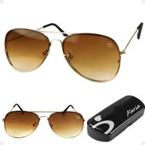 oculos sol feminino marrom aviador aço inoxidavel + case presente casual lente marrom moda masculina