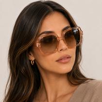 Óculos Sol Feminino Vinkin Classico Vintage Quadrado Uv 400 Champanhe Marrom-claro