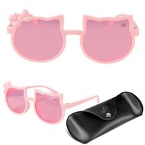 Oculos sol infantil gatinho protecao uv rosa vintage + case menina presente acetato