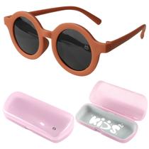 Oculos Sol Infantil Premium Proteção UV Retro Marrom + Case acetato resistente marrom social criança