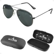 oculos sol infantil preto menino aviador proteção uv + case casual social acetato qualidade premium verão praia presente