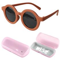 Oculos Sol Infantil Proteção UV Marrom Retro Premium + Case marrom casual social resistente qualidade menino criança