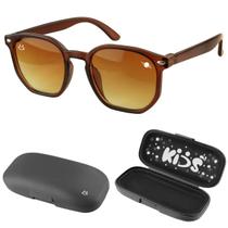 oculos sol infantil proteção uv vintage marrom retro + case menino casual praia criança quadrado presente verão social