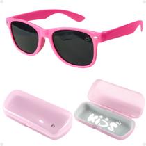 Oculos Sol Infantil Retro proteção UV Rosa Premium + Case acetato criança menina resistente qualidade presente vintage