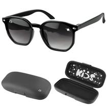 oculos sol infantil vintage retro proteção uv preto + case menino praia quadrado social presente criança casual verão