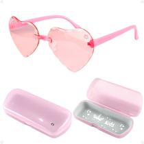 oculos sol menina coração retrô rosa infantil vintage + case praia social qualidade premium casual criança presente