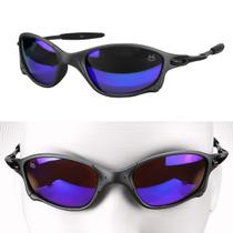 oculos sol metal lupa preto azul proteção uv praia + case personalizavel estiloso aste metal casual