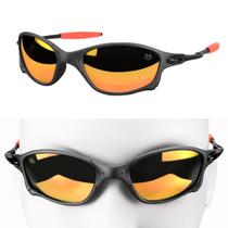 oculos sol metal proteção uv lupa preto praia + laranja case presente praia lente espelhadas verão