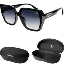 Oculos Sol Polarizado Feminino UV400 Preto Quadrado Premium + Case Original Presente Tendencia Mulher