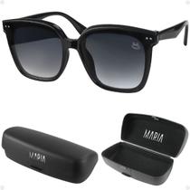 Oculos Sol Polarizado Feminino UV400 Quadrado Preto Premium + Case Original Presente Tendencia Mulher
