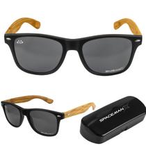 oculos sol proteção uv masculino verão praia casual + case preto vintage haste madeira presente