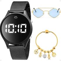 Oculos Sol Protecao UV + Relogio Digital Feminino original garantia presente social delicado qualidade premium silicone