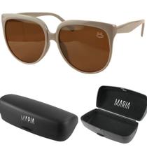 oculos sol proteção uv social praia vintage + case qualidade premium bege marrom original estiloso - Orizom