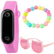 Oculos sol + relogio digital infantil led rosa presente qualidade premium original prova dagua - Orizom